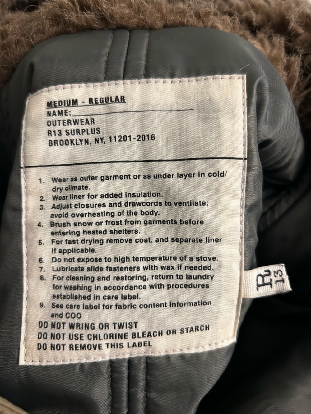 R13 Olive Green Parka Coat with Faux Fur Trim - Picture 6 of 6